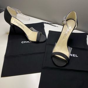 Open toe transparent Chanel heels size 36.